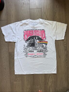 Pink Floyd White Tee with Pink Logo & Rainbow Prism
